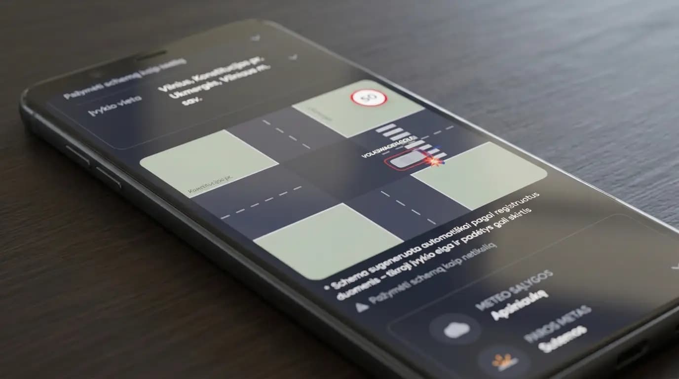 Įvykio scenos schema telefono ekrane